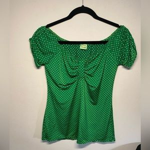 Pinky Pinups Pin Up Off The Shoulder Shirred Top Blouse Sz XL